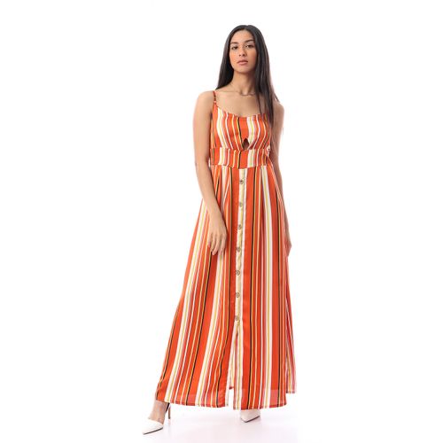 Menta By Coctail Sleeveless Striped Maxi Dress-Hav | Rania Gamal | ازدهار 123
