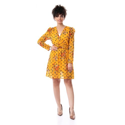 Menta By Coctail Floral Full Sleeves Short Dress- | Rania Gamal | ازدهار 123