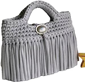 حقيبة للنساء-رمادي - شنطة كورشية الكتف | كروشيه روما | ازدهار 123