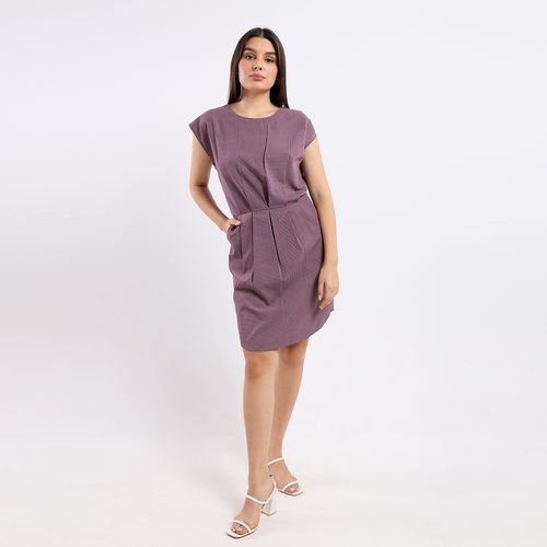 Kady Self Pattern Sleeveless Dress With Side Pockets - Dark Purple | كنزي محمد | ازدهار 123