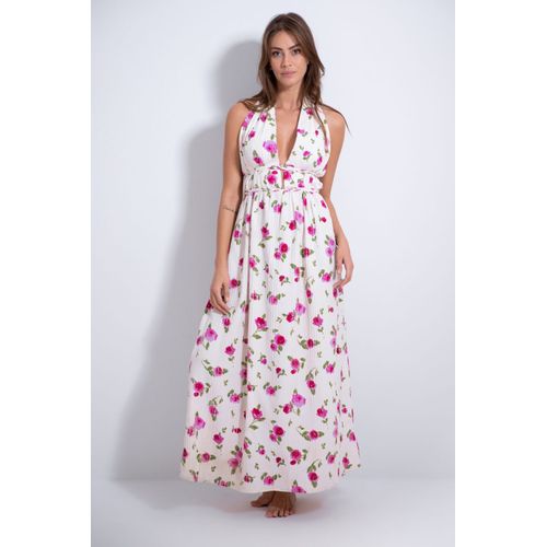 Kady Flowered Backless Long Dress - Multicolour White & Cashmere | كنزي محمد | ازدهار 123