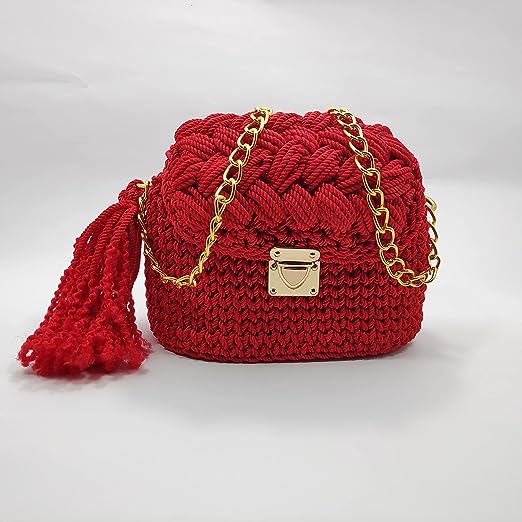 حقيبة يد كروشيه، حقيبة يد يد على الكتف، أفضل هدية - أحمر | كروشيه روما | ازدهار 123