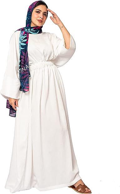  فستان محجبات من الكتان بخصر مرن باستك واكمام طويلة وحجم كبير للنساء من بينكي  | nana | ازدهار 123