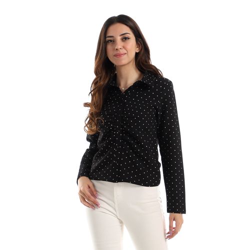 Menta By Coctail Blouse with ruffles on the chest - black | nana | ازدهار 123
