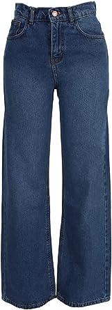 بنطال جينز حريمي من DALY مصنوع من القطن المتين بأرجل واسعة - أزرق متوسط | nana | ازدهار 123