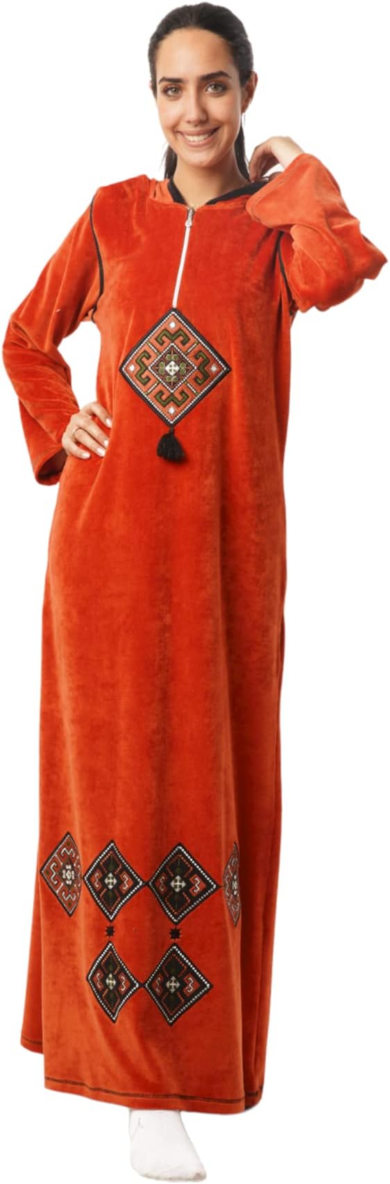 ثوب نوم من زيكو تيكس شتوي طويل للنساء، عباية مخملية على الطراز المغربي باكمام طويلة بتصميم مطرز على  | nana | ازدهار 123