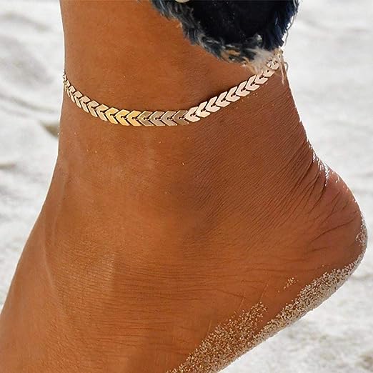 خلخال سوار سلسلة ذهبي ترتديه على الكاحل في الشاطئ، اكسسوارات قابلة للتعديل اليدوي، مجوهرات للقدم للن | Accesso r ies | ازدهار 123