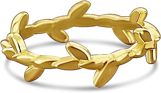 خاتم كليوباترا مطلي بالذهب عيار 18 قيراط بتصميم أوراق زيتون، خاتم أنيق مصنوع يدويًا ومناسب للإهداء ل | Accesso r ies | ازدهار 123
