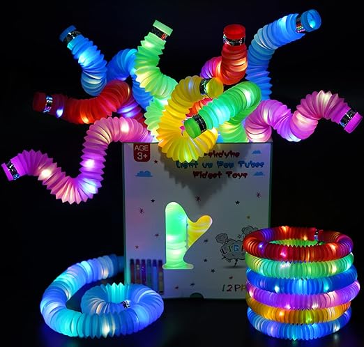 العاب فيدجيت جامبو الحسية على شكل انابيب مطاطية باضاءة LED، تضئ في الظلام، مناسبة لحفلات اعياد ميلاد | العاب اطفال | ازدهار 123