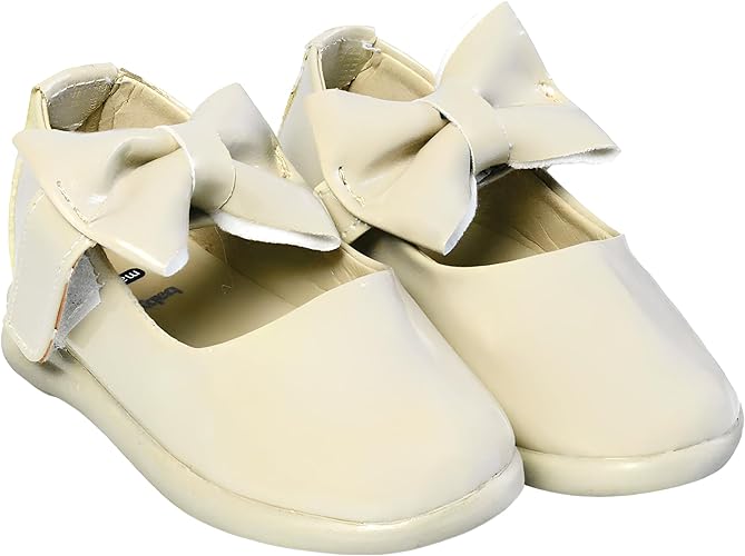 بيبي شورا حذاء باليرينا من الجلد الصناعي مزين بفيونكة للبنات، لون بيج، مقاس 21 |  اياد احمد | ازدهار 123